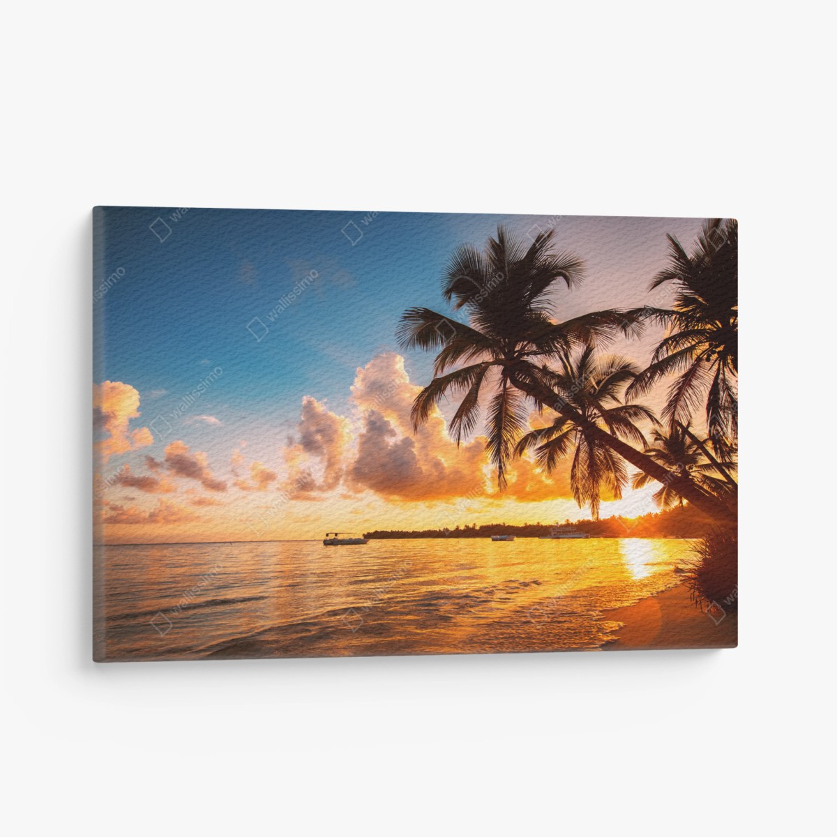 Cuadro en lienzo puesta de sol con palmeras en la playa de República Dominicana – Pixers®