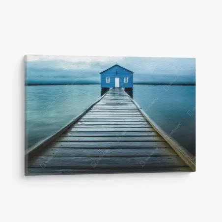 Cuadro en lienzo caseta azul al final del muelle – Pixers®