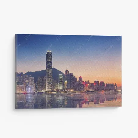 Cuadro en lienzo atardecer en Hong Kong: horizonte iluminado – Pixers®