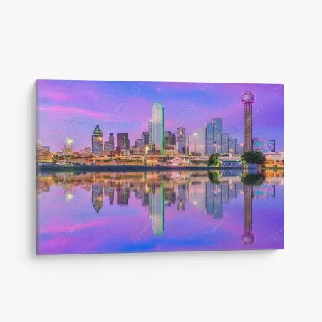 Cuadro en lienzo atardecer púrpura sobre Dallas – Pixers®