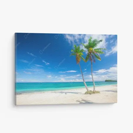 Cuadro en lienzo paraíso tropical con palmeras en la playa – Pixers®