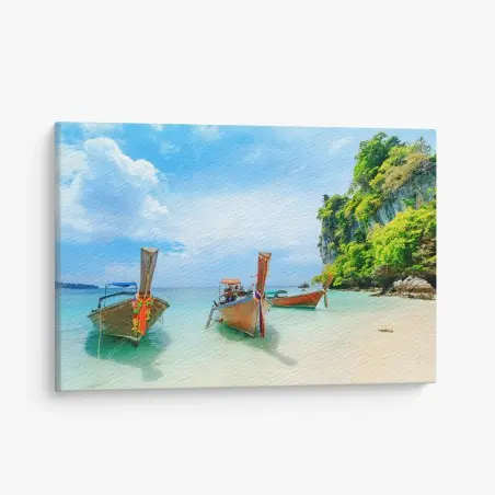 Cuadro en lienzo barcas tradicionales en la playa de Phuket – Pixers®