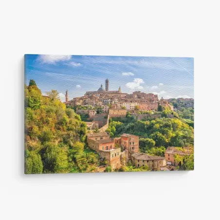 Cuadro en lienzo panorama urbano de Siena bajo cielo azul – Pixers®