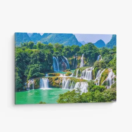 Cuadro en lienzo oasis de cascadas en tonos esmeralda – Pixers®