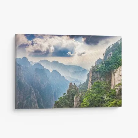 Cuadro en lienzo paisaje de montañas brumosas al amanecer – Pixers®
