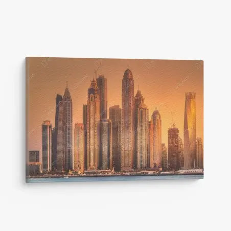 Cuadro en lienzo panorama de rascacielos de Dubai al atardecer – Pixers®