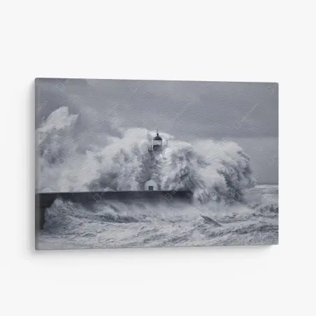 Cuadro en lienzo faro en la boca del Duero rodeado de olas – Pixers®