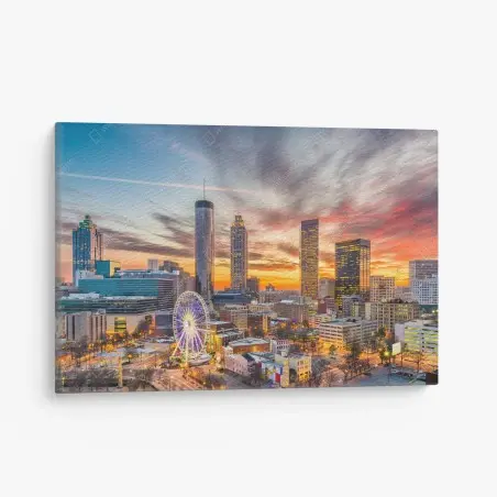 Cuadro en lienzo skyline de Atlanta al atardecer – Pixers®