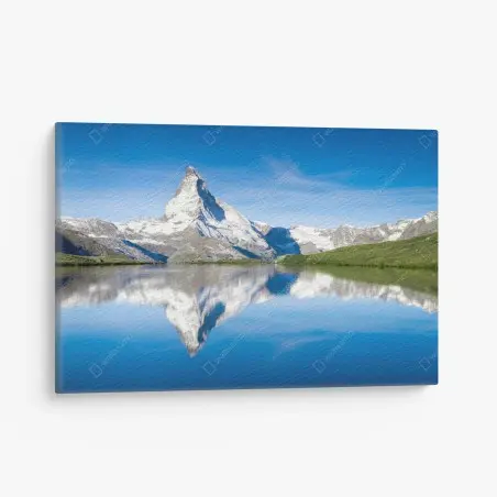 Cuadro en lienzo reflejo de pico nevado en lago alpino – Pixers®