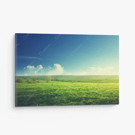 Cuadro en lienzo pradera al atardecer: paisaje sereno de primavera – Pixers®