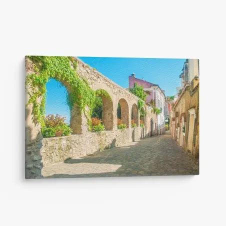 Cuadro en lienzo encanto de Ravello: calle empedrada con arcos y flores – Pixers®