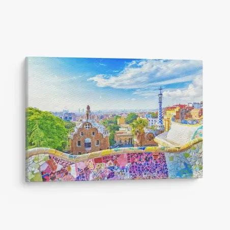 Cuadro en lienzo vistas coloridas desde Parque Güell, Barcelona – Pixers®