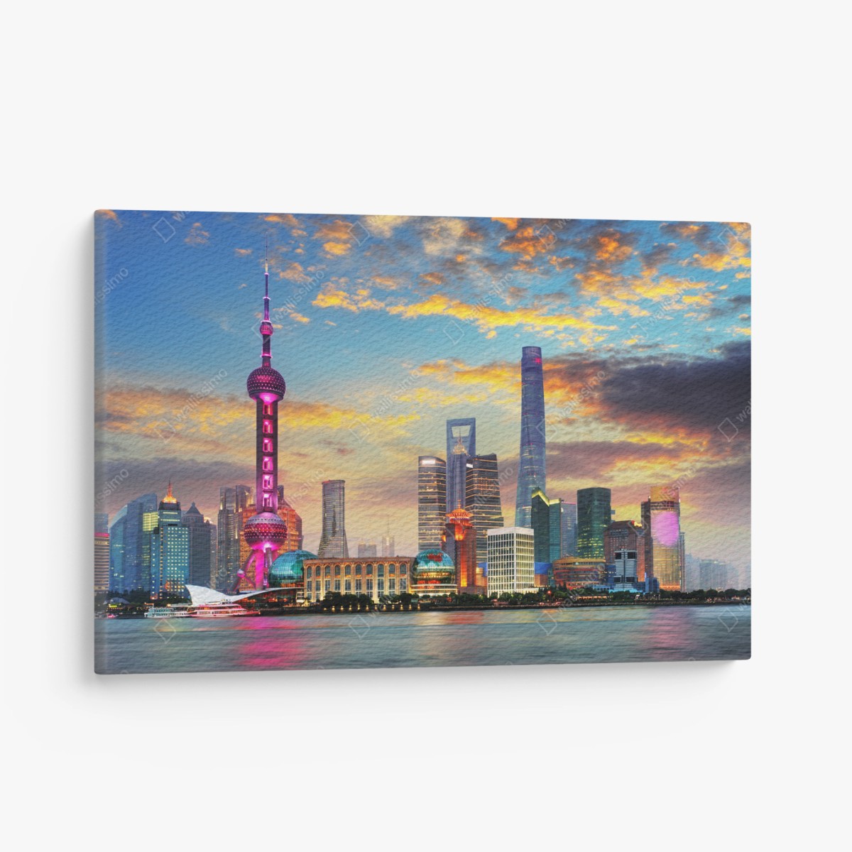 Cuadro en lienzo atardecer vibrante sobre el horizonte de Shanghai – Pixers®