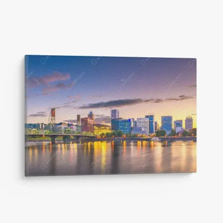 Cuadro en lienzo atardecer en Portland sobre el río Willamette – Pixers®