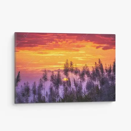 Cuadro en lienzo puesta de sol entre cañas silvestres – Pixers®