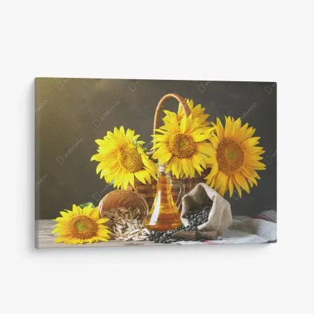 Cuadro en lienzo girasoles y semillas: composición rústica y soleada – Pixers®