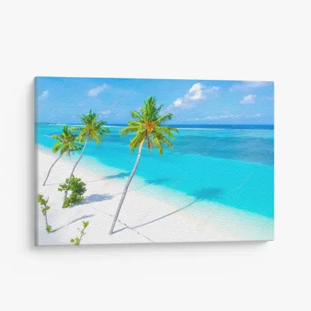Cuadro en lienzo paraíso tropical en aguas turquesas y palmeras – Pixers®