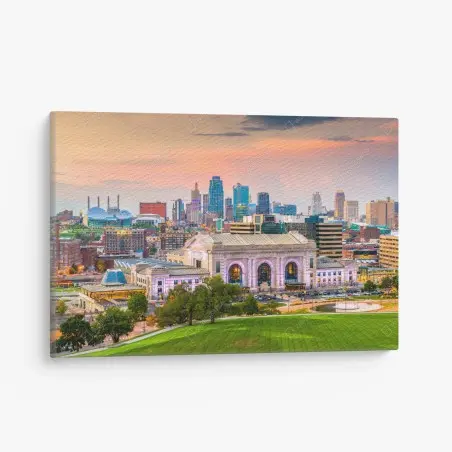 Cuadro en lienzo atardecer sobre Kansas City y Union Station – Pixers®