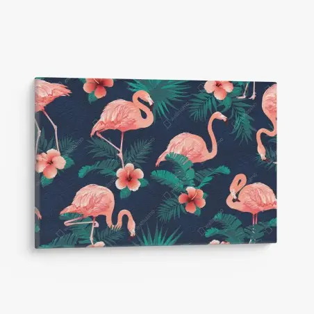 Cuadro en lienzo estampa tropical de flamencos y hibiscos – Pixers®