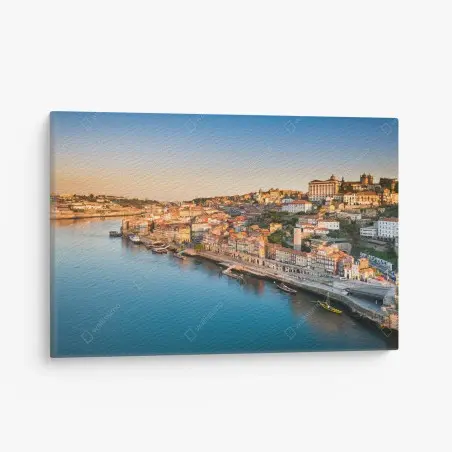Cuadro en lienzo panorámica de la ribera de Oporto al atardecer – Pixers®