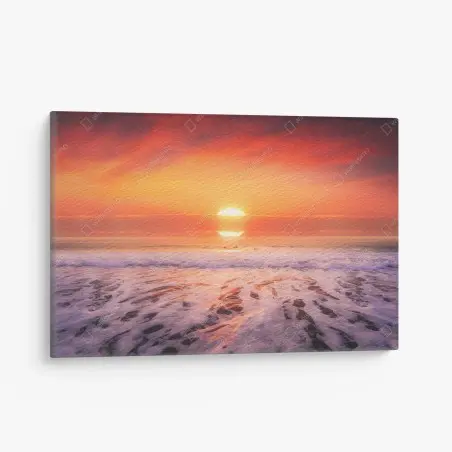 Cuadro en lienzo atardecer dorado en la playa – Pixers®