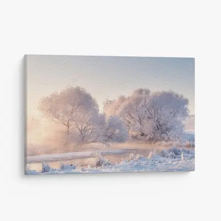Cuadro en lienzo amanecer invernal con árboles cubiertos de escarcha – Pixers®