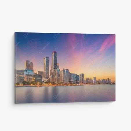 Cuadro en lienzo puesta de sol sobre el skyline de Chicago – Pixers®