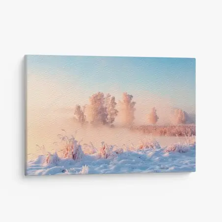 Cuadro en lienzo amanecer rosa sobre pradera nevada – Pixers®