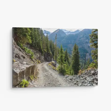 Cuadro en lienzo sendero alpino entre pinos y cumbres nevadas – Pixers®