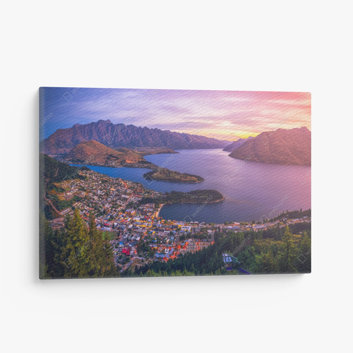 Cuadro en lienzo puesta de sol sobre Queenstown: panorama aéreo – Pixers®