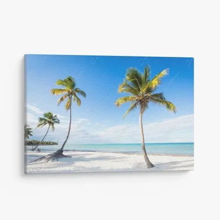 Cuadro en lienzo paraíso tropical de palmeras y mar turquesa – Pixers®