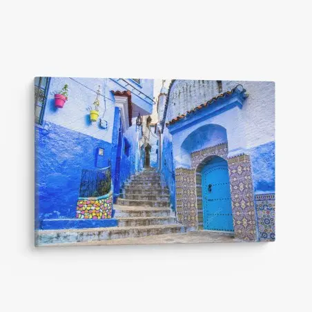 Cuadro en lienzo calle azul de Chefchaouen – Pixers®