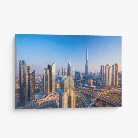Cuadro en lienzo panorámica de Dubái con Burj Khalifa – Pixers®