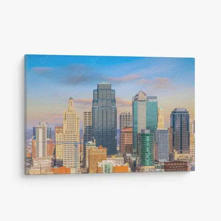 Cuadro en lienzo amanecer sobre el skyline de Kansas City – Pixers®