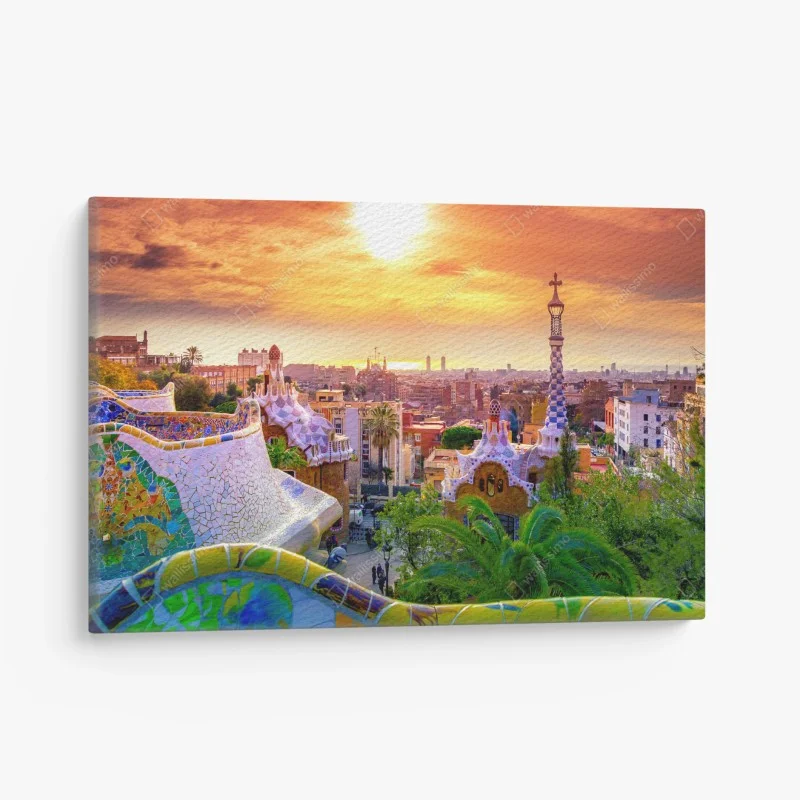Cuadro en lienzo atardecer sobre Parque Güell, Barcelona