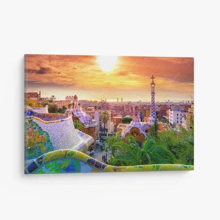 Cuadro en lienzo atardecer sobre Parque Güell, Barcelona – Pixers®