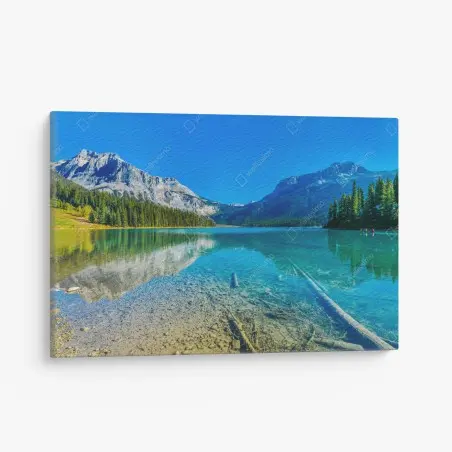 Cuadro en lienzo lago de montaña con aguas cristalinas y reflejo sereno – Pixers®