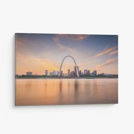 Cuadro en lienzo atardecer en St. Louis, Misuri: arco y horizonte reflejado – Pixers®