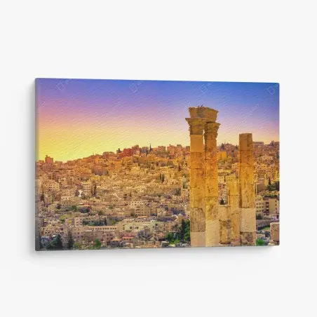 Cuadro en lienzo amanecer sobre Amán con columnas históricas – Pixers®