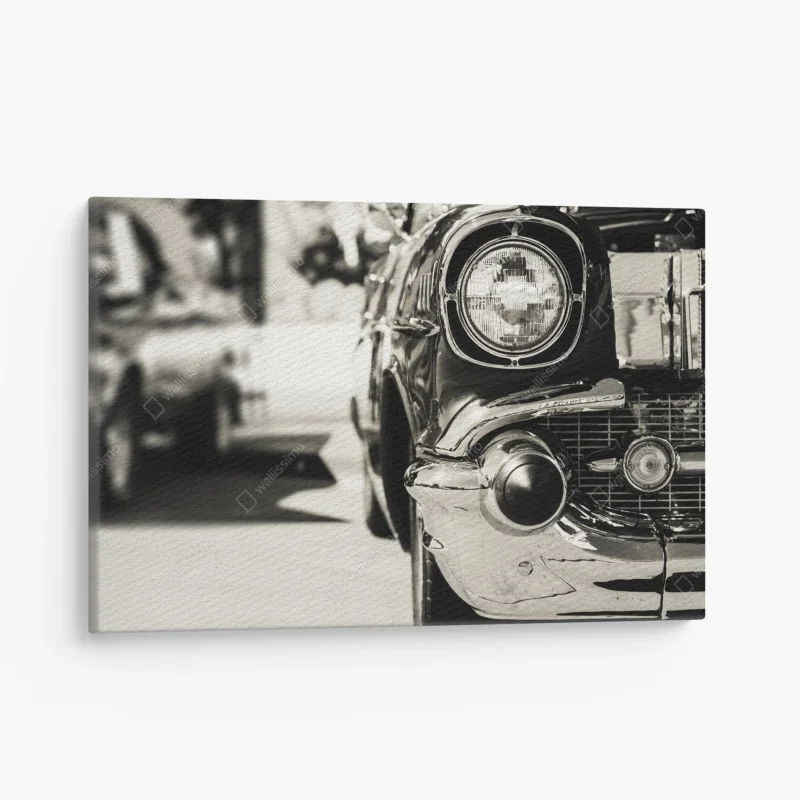 Cuadro en lienzo detalle cromado de coche clásico en sepia