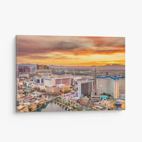 Cuadro en lienzo vibrante skyline de Las Vegas al atardecer – Pixers®