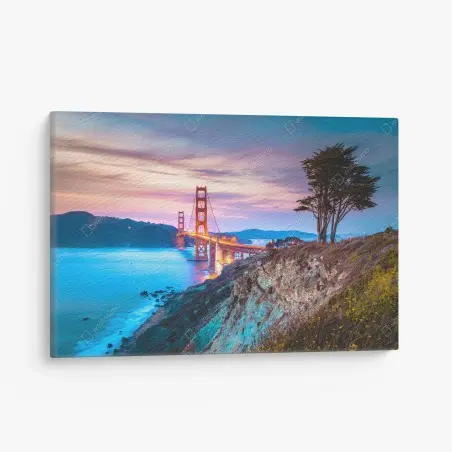 Cuadro en lienzo vistas del puente Golden Gate al atardecer – Pixers®