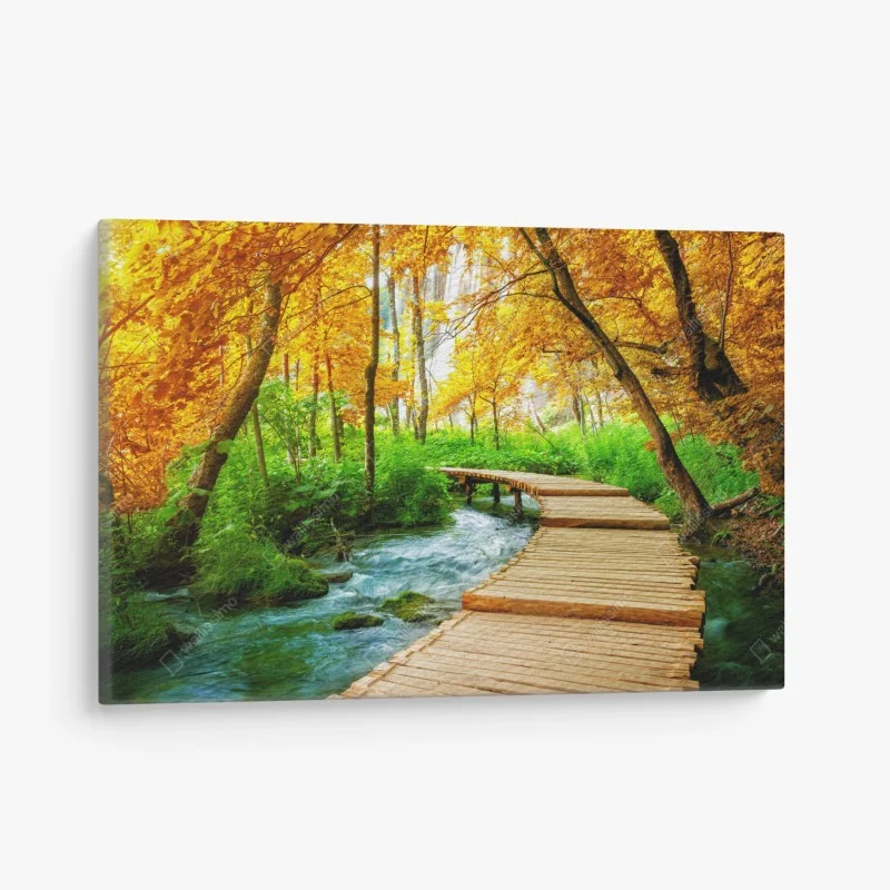 Cuadro en lienzo sendero de madera entre lagos en Plitvice