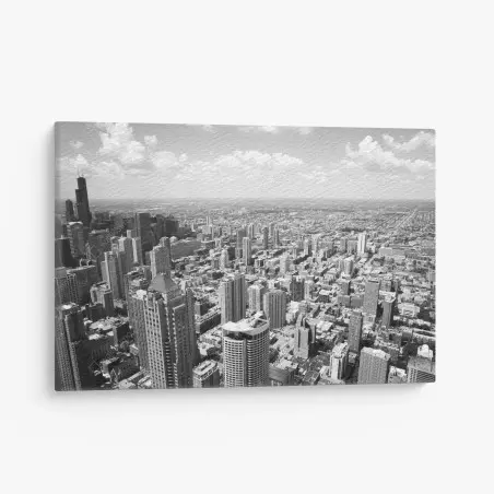 Cuadro en lienzo vista aérea de Chicago en blanco y negro – Pixers®