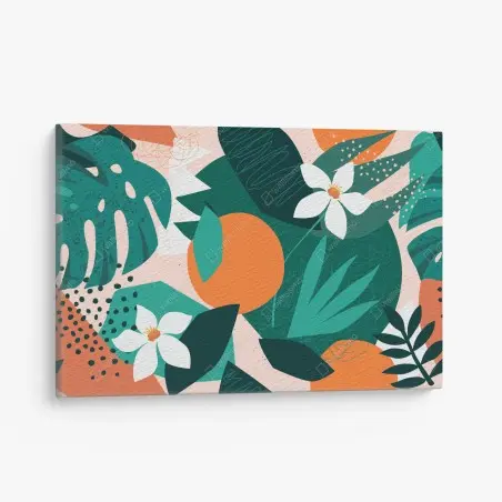 Cuadro en lienzo arte mural tropical con naranjas y flores – Pixers®
