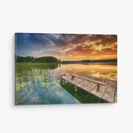 Cuadro en lienzo amanecer dorado en el lago – Pixers®