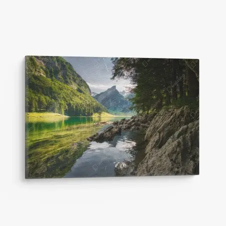 Cuadro en lienzo paisaje sereno de lago y montañas – Pixers®