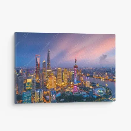 Cuadro en lienzo luces de Shanghai al anochecer – Pixers®