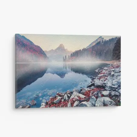 Cuadro en lienzo amanecer neblinoso en Obersee, Suiza – Pixers®