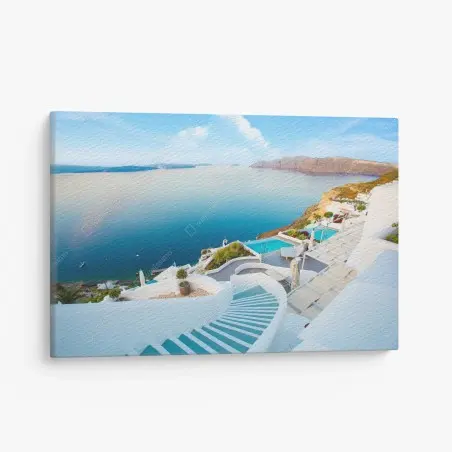 Cuadro en lienzo mural de paisaje costero de Santorini – Pixers®